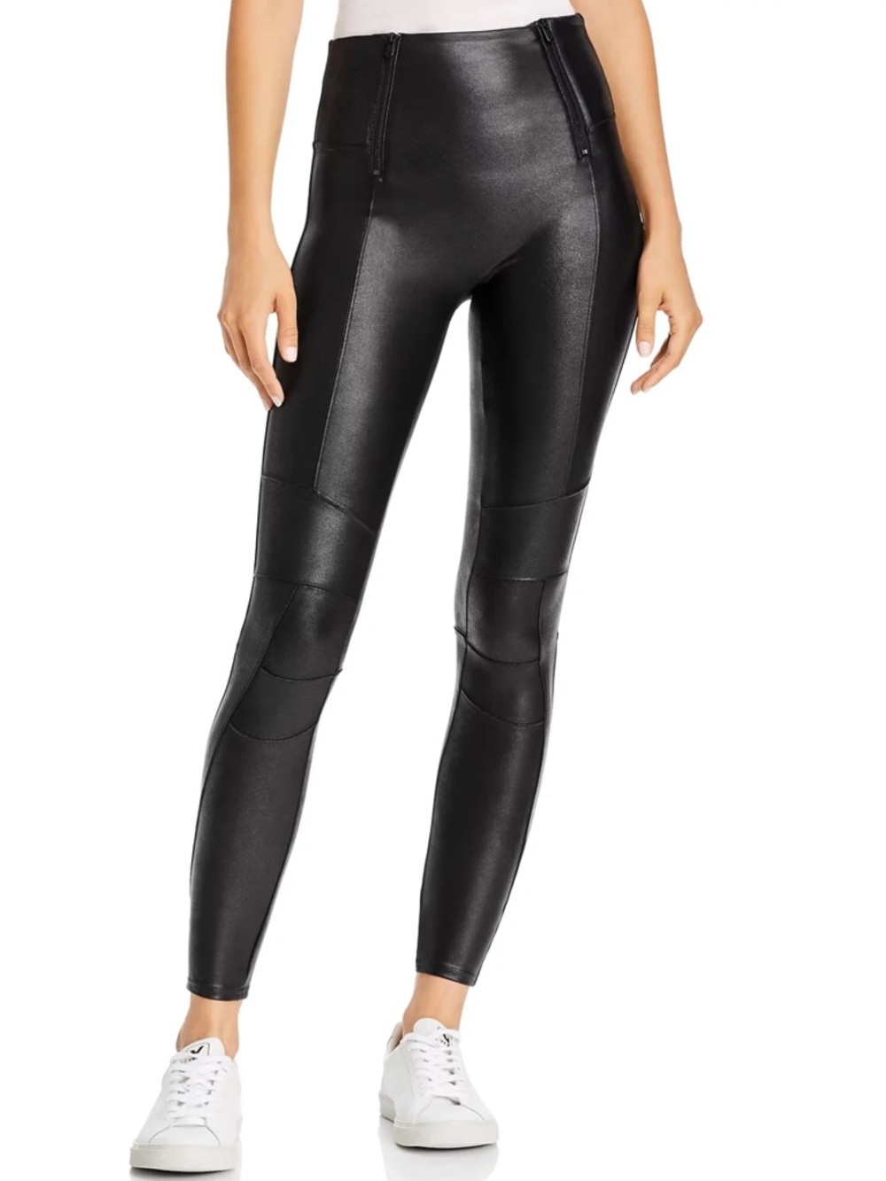 SPANX Faux Leather Women’s Black High-Waist Hip-Zip Leggings, Sz M. NWOT